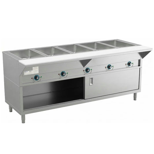 Prepline ESTC74-5S — 74" Five Pan Sealed Well Electric Hot Food Steam Table with Enclosed Base and Sliding Doors, 208/240V, 3700W