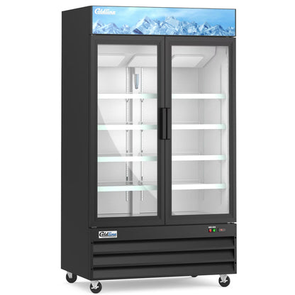 Coldline G48-B — 48" Double Glass Swing Door Merchandiser Refrigerator, Black