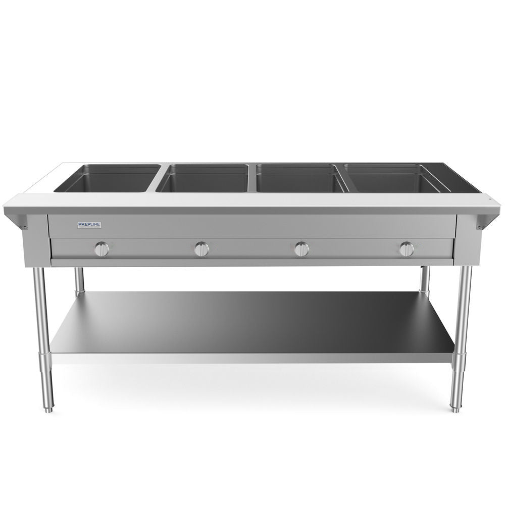 Prepline GST60-4O 60 Inch Four Well Gas Hot Food Steam Table with Undershelf