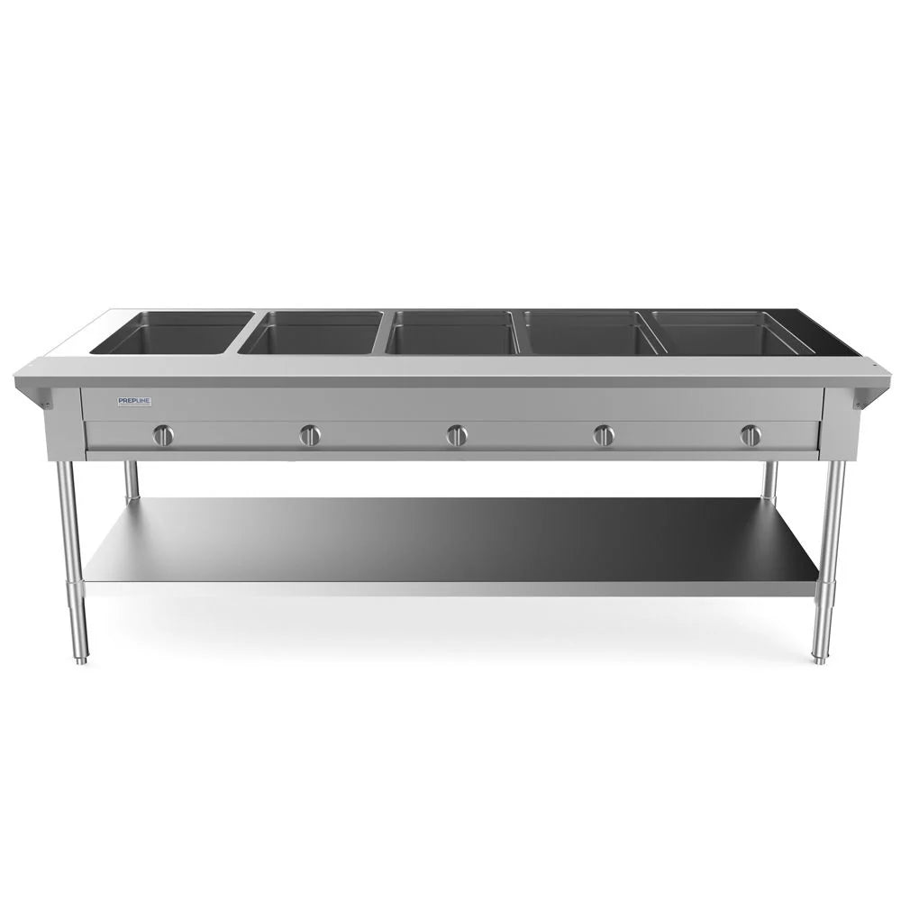 Prepline GST74-5O — 74" Five Pan Open Well Gas Hot Food Steam Table with Undershelf