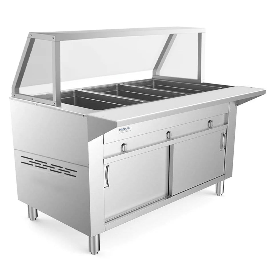Prepline GSTC48-3S — 48" Three Well Gas Hot Food Steam Table with Enclosed Base and Sliding Doors