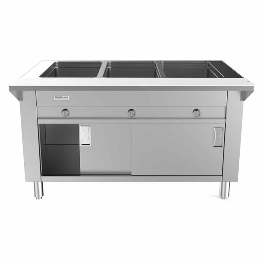 Prepline GSTC48-3S — 48" Three Well Gas Hot Food Steam Table with Enclosed Base and Sliding Doors