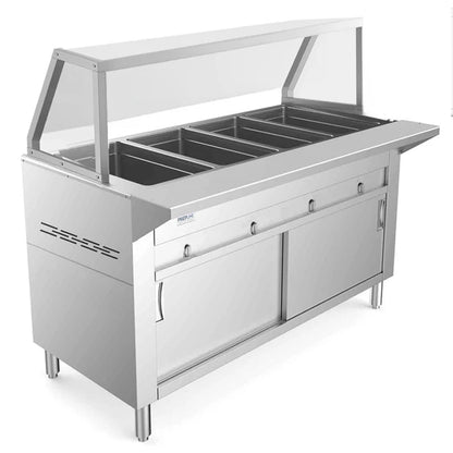 Prepline GSTC60-4S — 60" Four Pan Sealed Well Gas Hot Food Steam Table with Enclosed Base and Sliding Doors