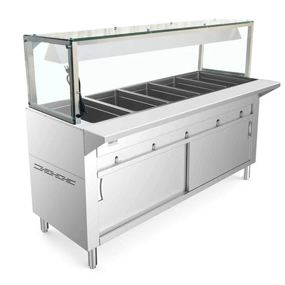 Prepline GSTC74-5S — 74" Five Pan Sealed Well Gas Hot Food Steam Table with Enclosed Base and Sliding Doors