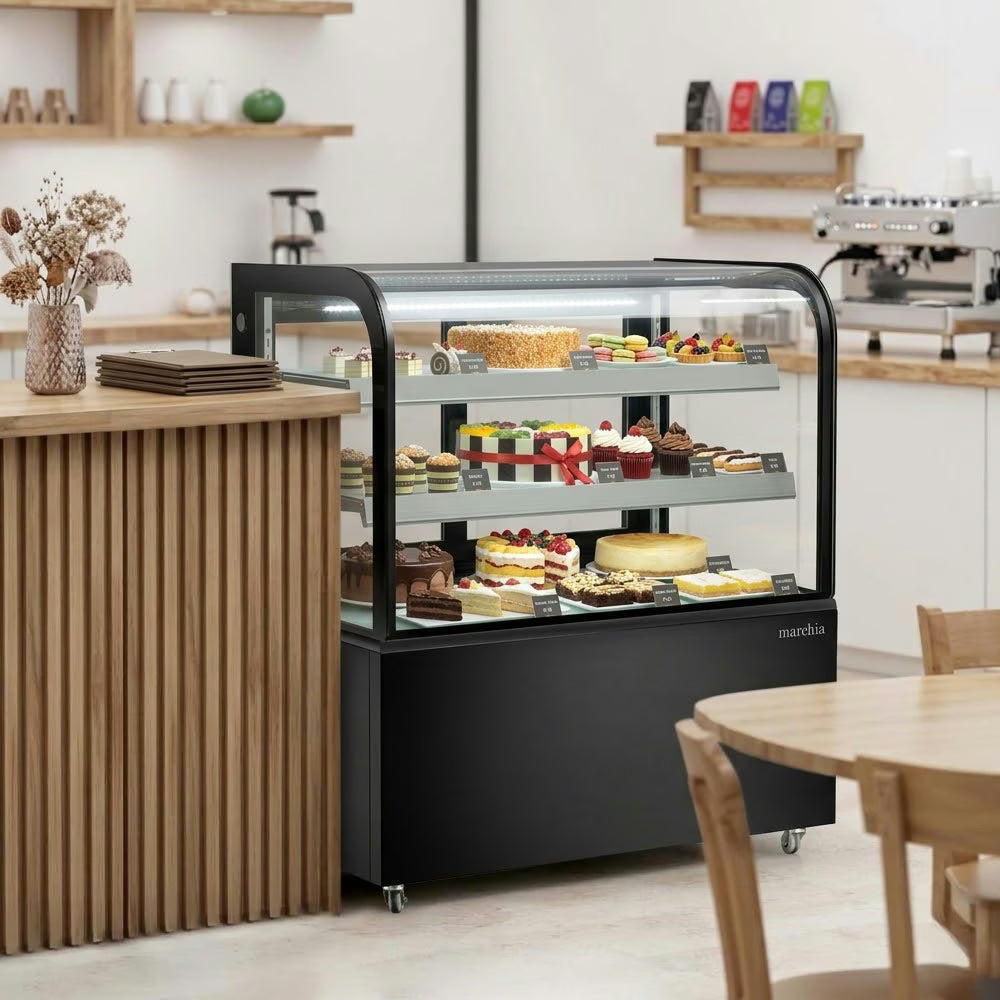 Marchia MB48-B — 48" Curved Glass Refrigerated Bakery Display Case, Black