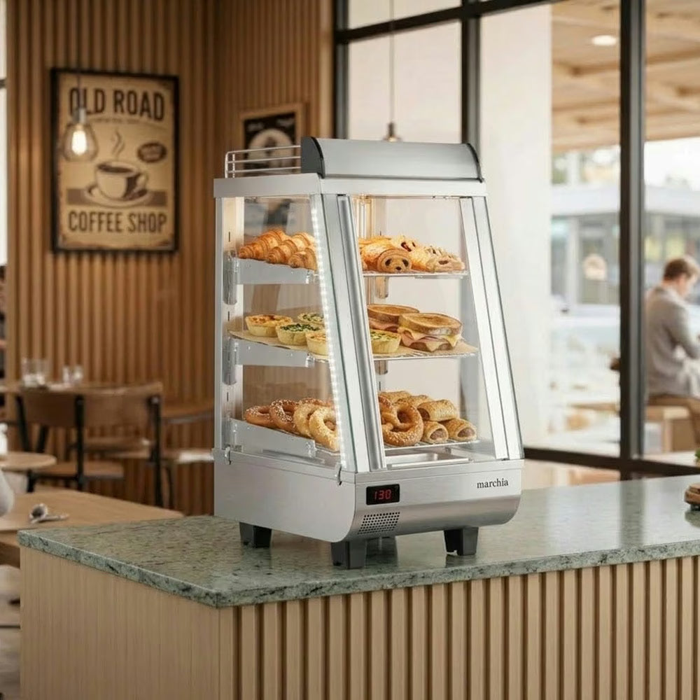 Marchia SHCC76 — 14" Stainless Steel Heated Countertop Display, Front and Rear Access Doors