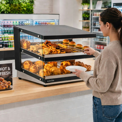 Marchia MHW102 — 38" Full-Service Slanted Countertop Heated Display Merchandiser, 2 Shelf