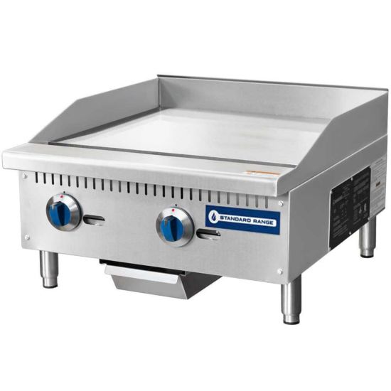 SR-G24-M 24" Commercial Countertop 2 Burner Gas Griddle with Manual Control