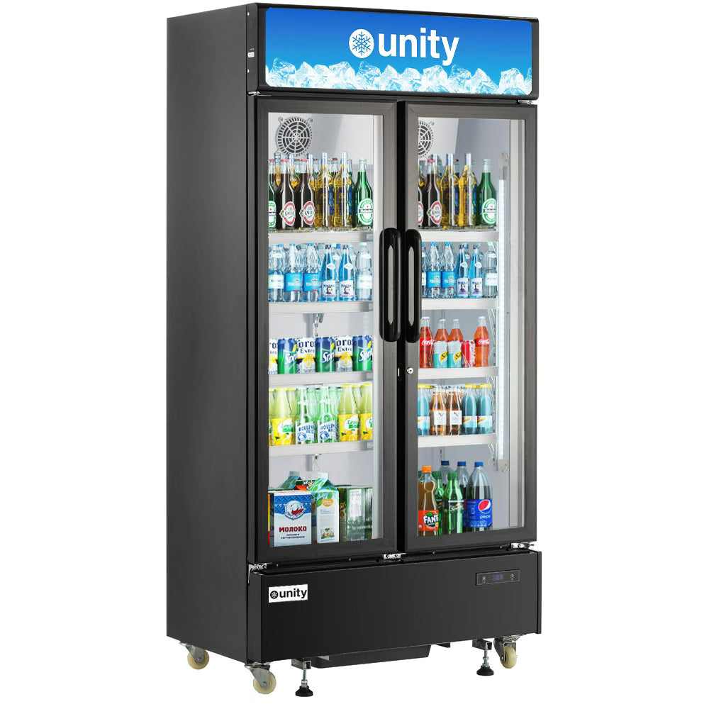 Unity U-40M — 40" Two Glass Door Merchandiser Refrigerator, Black