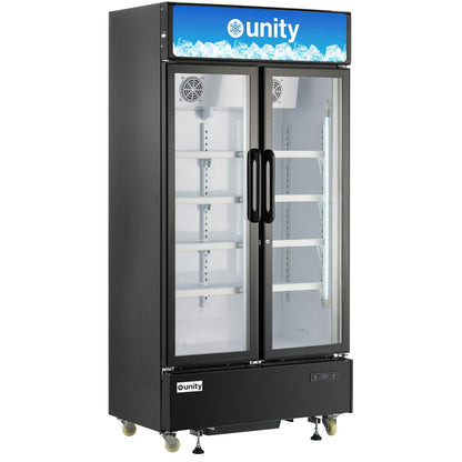 Unity U-40M — 40" Two Glass Door Merchandiser Refrigerator, Black